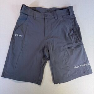 Huk Performance Fishing Shorts Mens Medium Gray H2000011 Stretch Cargo Pockets